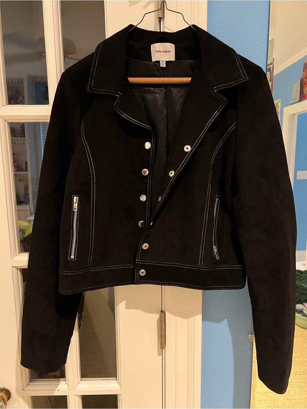 Skylar + Madison Black Suede Moto Jacket with Contrast Stitching